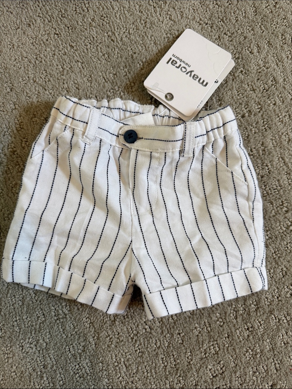 Mayoral White Shorts with Navy Pinstripes